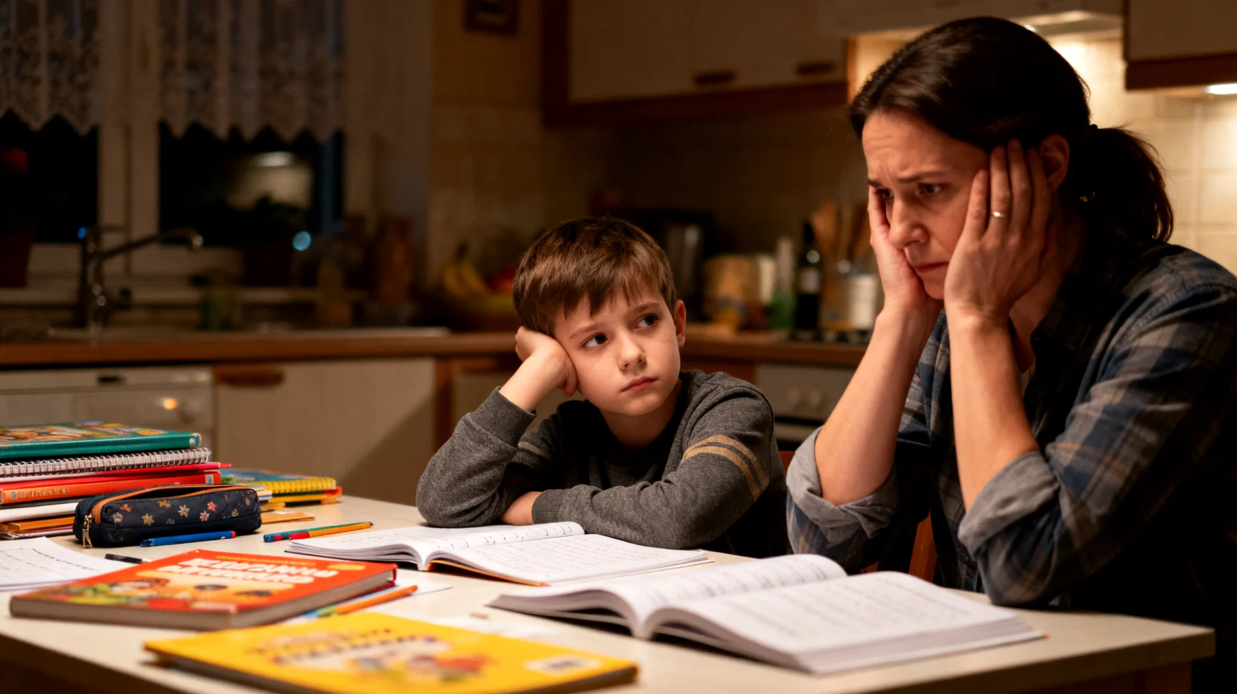 Rodzice zmagają się z brakiem motywacji dzieci do nauki, trudnościami w odrabianiu lekcji i słabymi wynikami szkolnymi, co prowadzi do codziennych konfliktów i frustracji w rodzinie"